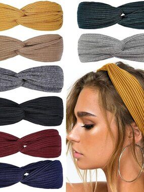 8 Headbands Women Yoga Gym Knotted Head Wrap Elastic Hair Accessory - NEW